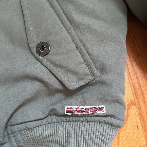 HUDSON Jeans 3t Army Green Aviation Bomber Jacket - Patches Sherpa Collar - Picture 5 of 7